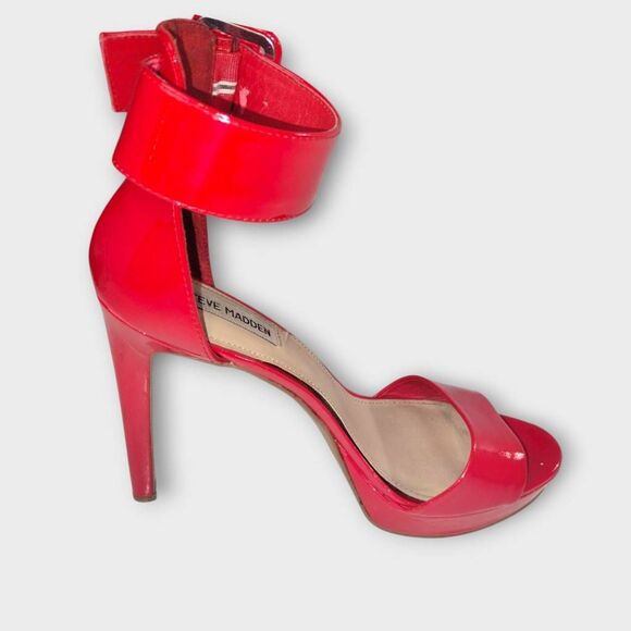 Steve Madden Womens Shoes Sz 9.5 Stiletto High Heel Red Patent Dressy Ankle Stra - Picture 3 of 13